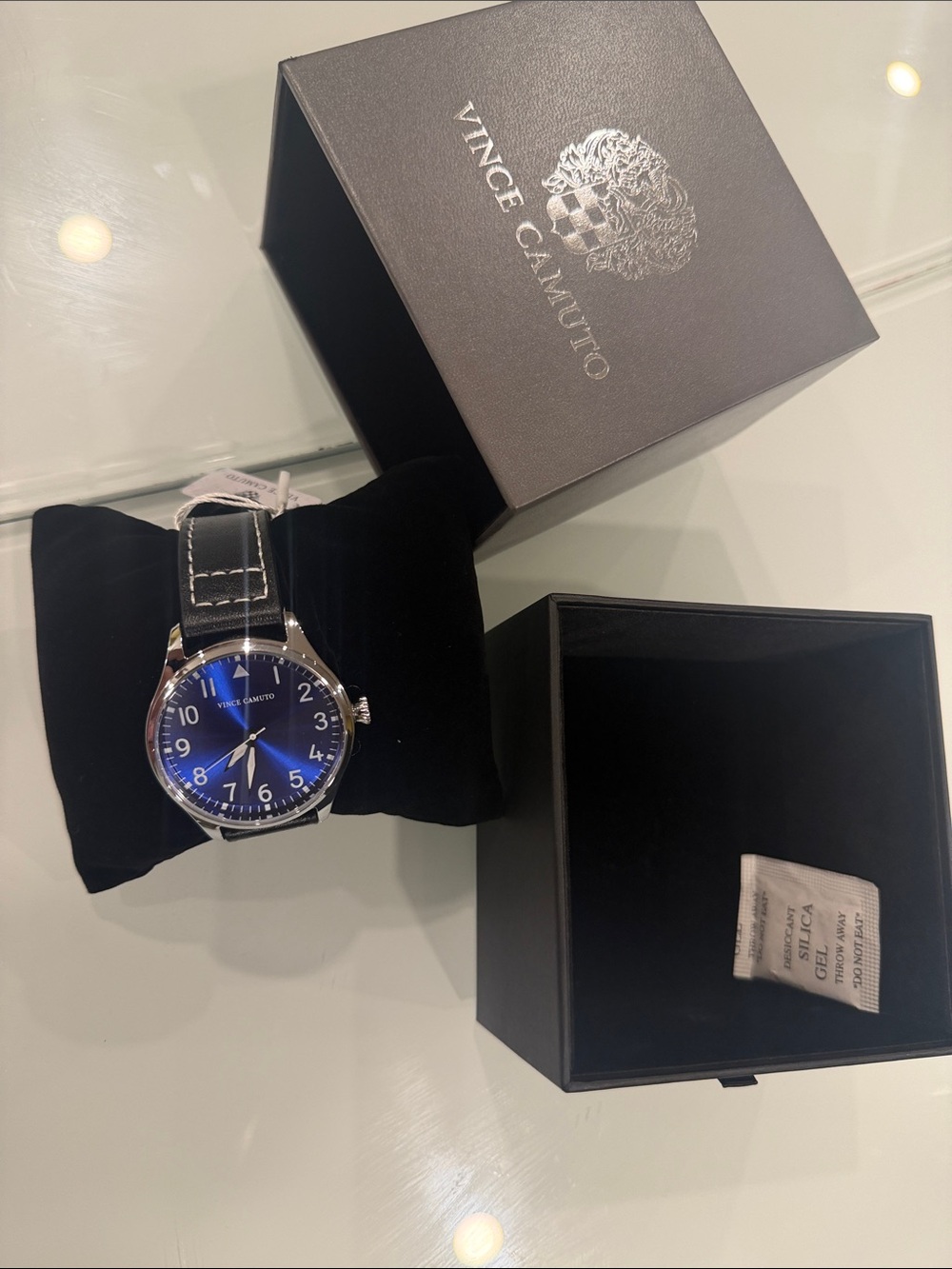 Vince Camuto Blue Dial Black Leather Strap Men's Watch